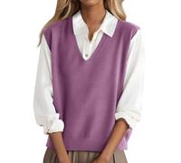 shownicer Pullunder Damen Ärmellos Strickpullunder V-Ausschnitt Strick Weste Einfarbig Strickweste Freizeit Sweater A Violett M