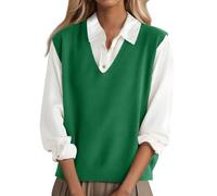 shownicer Pullunder Damen Ärmellos Strickpullunder V-Ausschnitt Strick Weste Einfarbig Strickweste Freizeit Sweater A Grün M