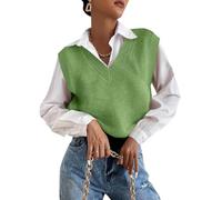 shownicer Pullunder Damen Ärmellos Strickweste Kurze Strick Weste Basic V-Ausschnitt Strickpullunder A Grün M