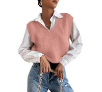 shownicer Pullunder Damen Ärmellos Strickweste Kurze Strick Weste Basic V-Ausschnitt Strickpullunder A Rosa S