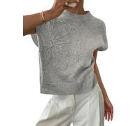 shownicer Pullunder Damen Blumen Strickweste Casual Rundhal Strickpullunder Ärmellos Pullover A Hellgrau S