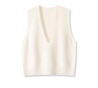 shownicer Pullunder Damen Casual Ärmellos Strickweste V Ausschnitt Damenpullunder Herbst Sweater Weste A Weiß XL
