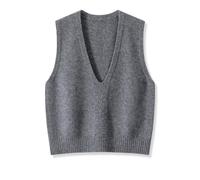 shownicer Pullunder Damen Casual Ärmellos Strickweste V Ausschnitt Damenpullunder Herbst Sweater Weste A Grau XL