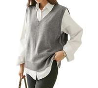 shownicer Pullunder Damen Casual V-Ausschnitt Strickweste Einfarbig Ärmellos Pullover A Grau XL