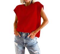 shownicer Pullunder Damen Rundhal Strickweste Ärmellose Strickpullover Loose Fit Einfarbig Sweater Pullover A Rot S