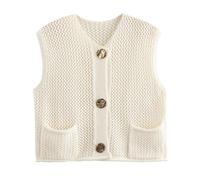 shownicer Pullunder Damen Stricken Weste Ärmellos Strick Casual Strickweste Einfarbig Strick Tank Top Sweater Freizeit Ärmelloser Strickpullunder A Weiß M