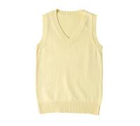 shownicer Pullunder Damen V-Ausschnitt Stricken Weste Einfarbig Ärmellos Strickpullover Casual Sweater Herbst Winter A Hellgelb M