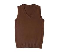 shownicer Pullunder Damen V-Ausschnitt Stricken Weste Einfarbig Ärmellos Strickpullover Casual Sweater Herbst Winter A Kaffee 3XL