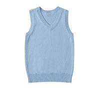 shownicer Pullunder Damen V-Ausschnitt Stricken Weste Einfarbig Ärmellos Strickpullover Casual Sweater Herbst Winter A Blau XXL