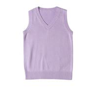 shownicer Pullunder Damen V-Ausschnitt Stricken Weste Einfarbig Ärmellos Strickpullover Casual Sweater Herbst Winter A Violett M