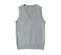 shownicer Pullunder Damen V-Ausschnitt Stricken Weste Einfarbig Ärmellos Strickpullover Casual Sweater Herbst Winter A Hellgrau S