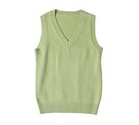 shownicer Pullunder Damen V-Ausschnitt Stricken Weste Einfarbig Ärmellos Strickpullover Casual Sweater Herbst Winter A Grün M