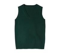 shownicer Pullunder Damen V-Ausschnitt Stricken Weste Einfarbig Ärmellos Strickpullover Casual Sweater Herbst Winter A Dunkelgrün XL