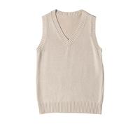 shownicer Pullunder Damen V-Ausschnitt Stricken Weste Einfarbig Ärmellos Strickpullover Casual Sweater Herbst Winter A Aprikose XXL