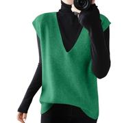shownicer Pullunder Damen V-Ausschnitt Strickweste Ärmellos Strick Vest Loose Fit Damenpullunder A Grün XXL