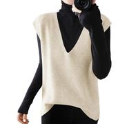 shownicer Pullunder Damen V-Ausschnitt Strickweste Ärmellos Strick Vest Loose Fit Damenpullunder A Beige L
