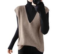 shownicer Pullunder Damen V-Ausschnitt Strickweste Ärmellos Strick Vest Loose Fit Damenpullunder A Kaffee M