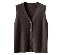 shownicer Pullunder Damen V-Ausschnitt Strickwesten Ärmellos Weste Mit Knopf Casual Sweater Cardigan A Kaffee M