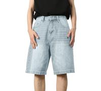 shownicer Shorts Herren Jorts Kurze Baggy Jeans Y2K Baggy Jungs Hip Hop Skater Hose Denim Shorts Jeansshorts Bermuda Jeans Shorts Sommer Kurze Jeanshose A Hellblau S