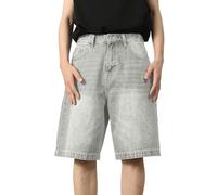 shownicer Shorts Herren Jorts Kurze Baggy Jeans Y2K Baggy Jungs Hip Hop Skater Hose Denim Shorts Jeansshorts Bermuda Jeans Shorts Sommer Kurze Jeanshose A Grau M
