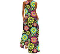 shownicer Sommerkleid Damen Ärmelloses Lockeres Maxikleid Lässiges Lang Kleider mit Taschen Boho Freizeitkleid Strandkleid Partykleid C Style12 L