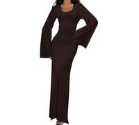 shownicer Strickkleid Damen Lang Rundhals Geripptes Pulloverkleid Langarm Sweater Tunika Einfarbig Herbst Winterkleid Warme Strick Sweater Kleid B Braun L