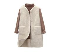 shownicer Teddy Fleece Weste Damen Herbst Winter Warm Ärmellos Westen Bequem Einfarbig Plüsch Weste Lang Jacke Lose Fleeceweste Plüschweste Outwear A Beige M