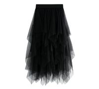 shownicer Tüllrock Damen Asymmetrisch Mesh Rock Elegant Tüll Plisseerock A Linie Röcke Hohe Taille Rock Faltenrock A Schwarz M