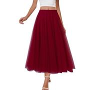 shownicer Tüllrock Damen Midi Überlagerter Elastischer Hoch Taillierter A Linien Tutu Rock Mesh Chiffon Faltenrock Freizeitrock A Weinrot 3XL