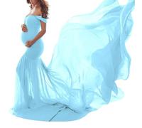 shownicer Umstandskleid Schwangerschaftskleid Einfarbig Elegant Fotoshooting Schulterfreies Chiffonkleid Langes Schwanger Kleidung Festlich Hochzeit Maxi Abendkleider Umstandsmode
