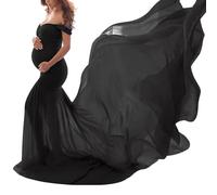 shownicer Umstandskleid Schwangerschaftskleid Einfarbig Elegant Fotoshooting Schulterfreies Chiffonkleid Langes Schwanger Kleidung Festlich Hochzeit Maxi Abendkleider Umstandsmode