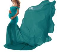 shownicer Umstandskleid Schwangerschaftskleid Einfarbig Elegant Fotoshooting Schulterfreies Chiffonkleid Langes Schwanger Kleidung Festlich Hochzeit Maxi Abendkleider Umstandsmode