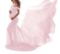 shownicer Umstandskleid Schwangerschaftskleid Einfarbig Elegant Fotoshooting Schulterfreies Chiffonkleid Langes Schwanger Kleidung Festlich Hochzeit Maxi Abendkleider Umstandsmode