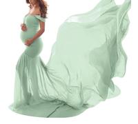 shownicer Umstandskleid Schwangerschaftskleid Einfarbig Elegant Fotoshooting Schulterfreies Chiffonkleid Langes Schwanger Kleidung Festlich Hochzeit Maxi Abendkleider Umstandsmode