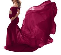 shownicer Umstandskleid Schwangerschaftskleid Einfarbig Elegant Fotoshooting Schulterfreies Chiffonkleid Langes Schwanger Kleidung Festlich Hochzeit Maxi Abendkleider Umstandsmode