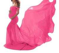 shownicer Umstandskleid Schwangerschaftskleid Einfarbig Elegant Fotoshooting Schulterfreies Chiffonkleid Langes Schwanger Kleidung Festlich Hochzeit Maxi Abendkleider Umstandsmode