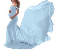 shownicer Umstandskleid Schwangerschaftskleid Einfarbig Elegant Fotoshooting Schulterfreies Chiffonkleid Langes Schwanger Kleidung Festlich Hochzeit Maxi Abendkleider Umstandsmode