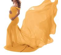 shownicer Umstandskleid Schwangerschaftskleid Einfarbig Elegant Fotoshooting Schulterfreies Chiffonkleid Langes Schwanger Kleidung Festlich Hochzeit Maxi Abendkleider Umstandsmode