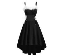 shownicer Weihnachtskleid Damen Vintage Langarm Cocktailkleid Weihnachten Party Kleider A-Linie Swing Kleid Partykleid Midi Kleid Festliche Kleider Christmas Party Dresses A Schwarz XL