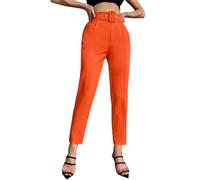 shownicer Weite Hosen Damen Sommer Hohe Taille Stoffhose Elegant Business Slim Fit Freizeithose Mit Gürtel A Orange XL