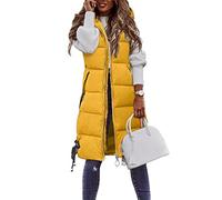 shownicer Weste Damen Lang Ärmellose Steppweste Daunenweste Kapuzenweste Lange Winteroberbekleidung Reißverschluss Mantel Outdoor Pufferweste Winter Leichte Winterweste A Gelb S