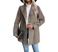 shownicer Wollmantel Damen Karierte Trenchcoat Elegant Langarm Revers Winter Mantel Geknöpfte Tweed Jacke Übergangsjacke A Braun M