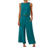 shownicer Zweiteiler Damen 2 Teilige Hosenanzug Outfits Sommer Ärmelloses Button Down Tank Top und Hose Freizeitanzug Sommer Leicht Einfarbig Set Streetwear A Blau03 M