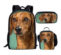 Showudesigns Kinder-Rucksack-Set für Mädchen und Jungen, Büchertasche mit Lunxch-Box, Federmäppchen, Dackel, Einheitsgröße, Kinderrucksack