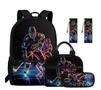 Showudesigns Kinder-Rucksack und Lunchtaschen-Set für Jungen, Mittelschule, Lunchbox, Federmäppchen, Lesezeichen, Eishockey, L, Casual