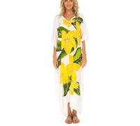 SHU-SHI - Damen Kaftan-Kleid in Maxi-Länge - locker & lang - zum Überziehen - idealer Freizeit-Look für den Strand - Übergröße - Weiß