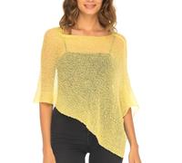 SHU-SHI Damen Poncho Leicht Sommer Transparenter Strick Poncho Schal & Cape, Sheer Cover Up, Pullover Poncho One Size, Boho Sommerponcho Damen