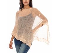 SHU-SHI Damen Transparenter Strick Poncho Leichter Asymmetrischer Rüschen Überwurf, Eleganter Sommer Schal & Cover Up, One Size, Festlicher Poncho für Kleid