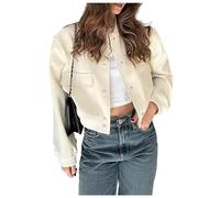 Shuanghao Damen Kurz Dünne Bomberjacke Classics Ladies Einfarbig Varsity Bomber Sweat Jacket Leichte Pilotenjacke Kurzjacke Damenjacke Herbst Frühling College Jacket Sweatshirt mit Tasche