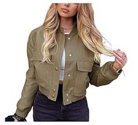 Shuanghao Damen Kurz Dünne Bomberjacke Classics Ladies Einfarbig Varsity Bomber Sweat Jacket Leichte Pilotenjacke Kurzjacke Damenjacke Herbst Frühling College Jacket Sweatshirt mit Tasche
